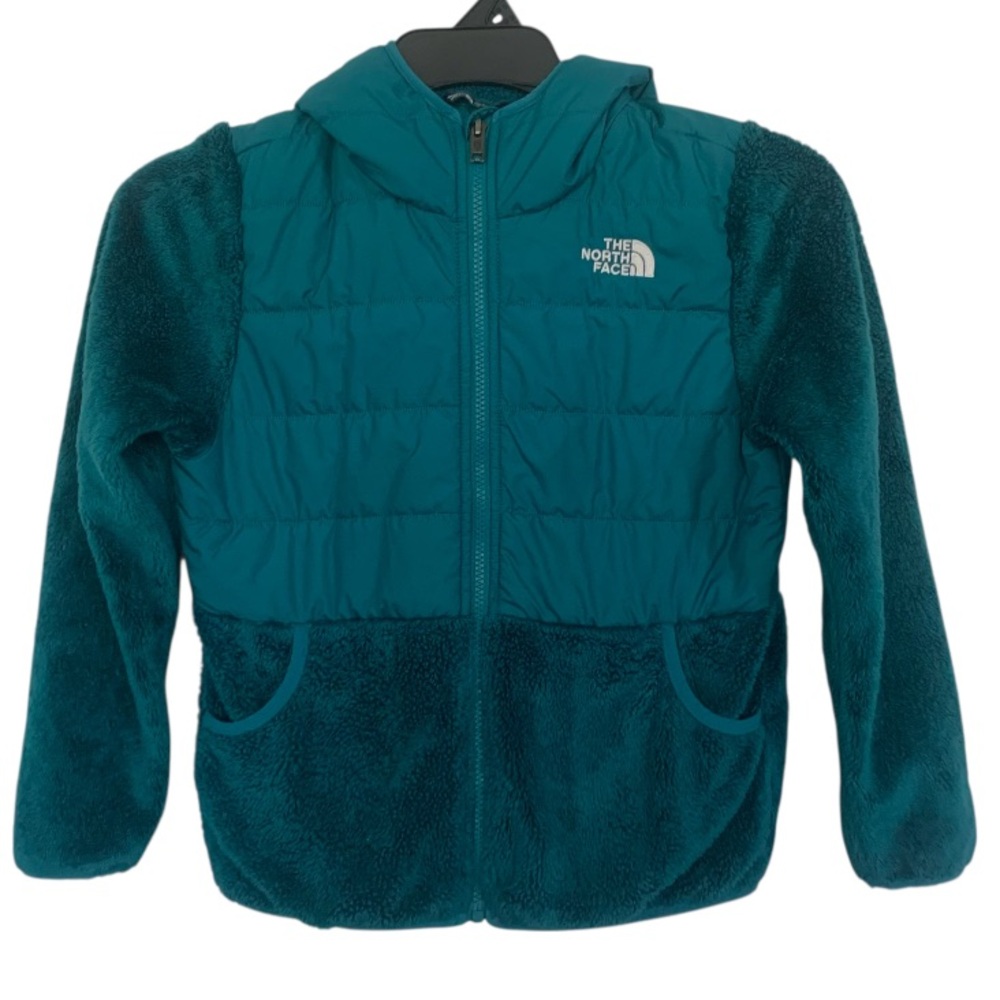 North Face Teal Girls Youth Soft Mash Up Fleece Hooded Jacket Size Large (12)